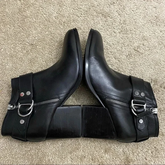 Marc Fisher Western Black Leather Boots Block Heel - Picture 5 of 13